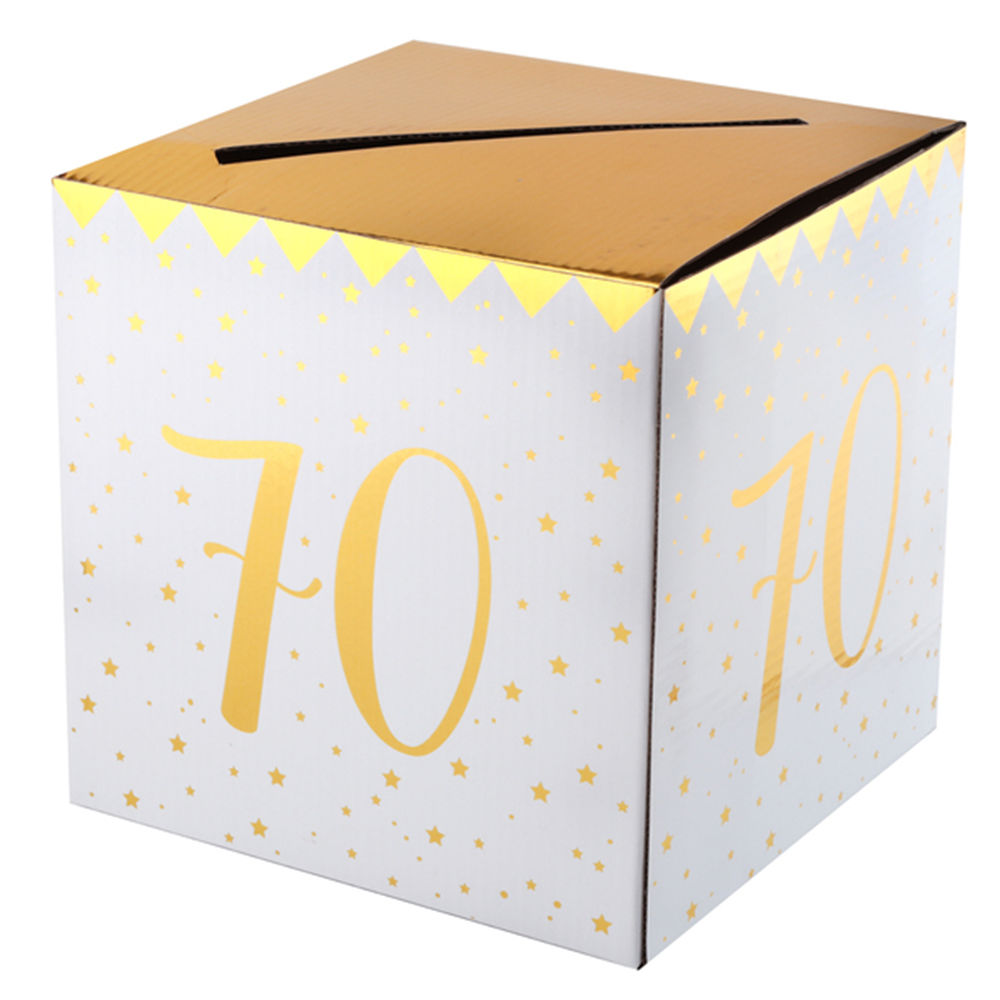 NEU Geldbox 70. Geburtstag, gold-wei, 20x20x20 cm