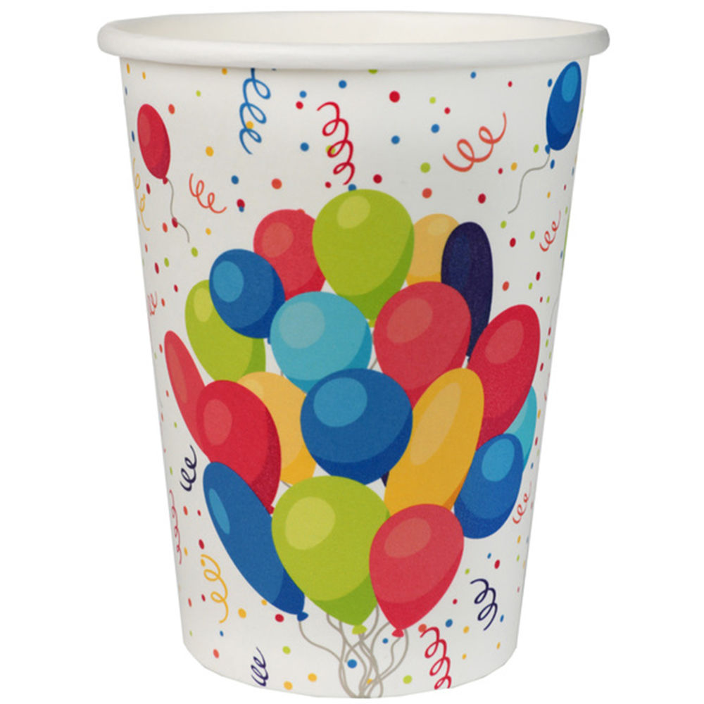 SALE Becher, recycelbar aus Pappe, bunte Party, 200 ml, 10 Stck