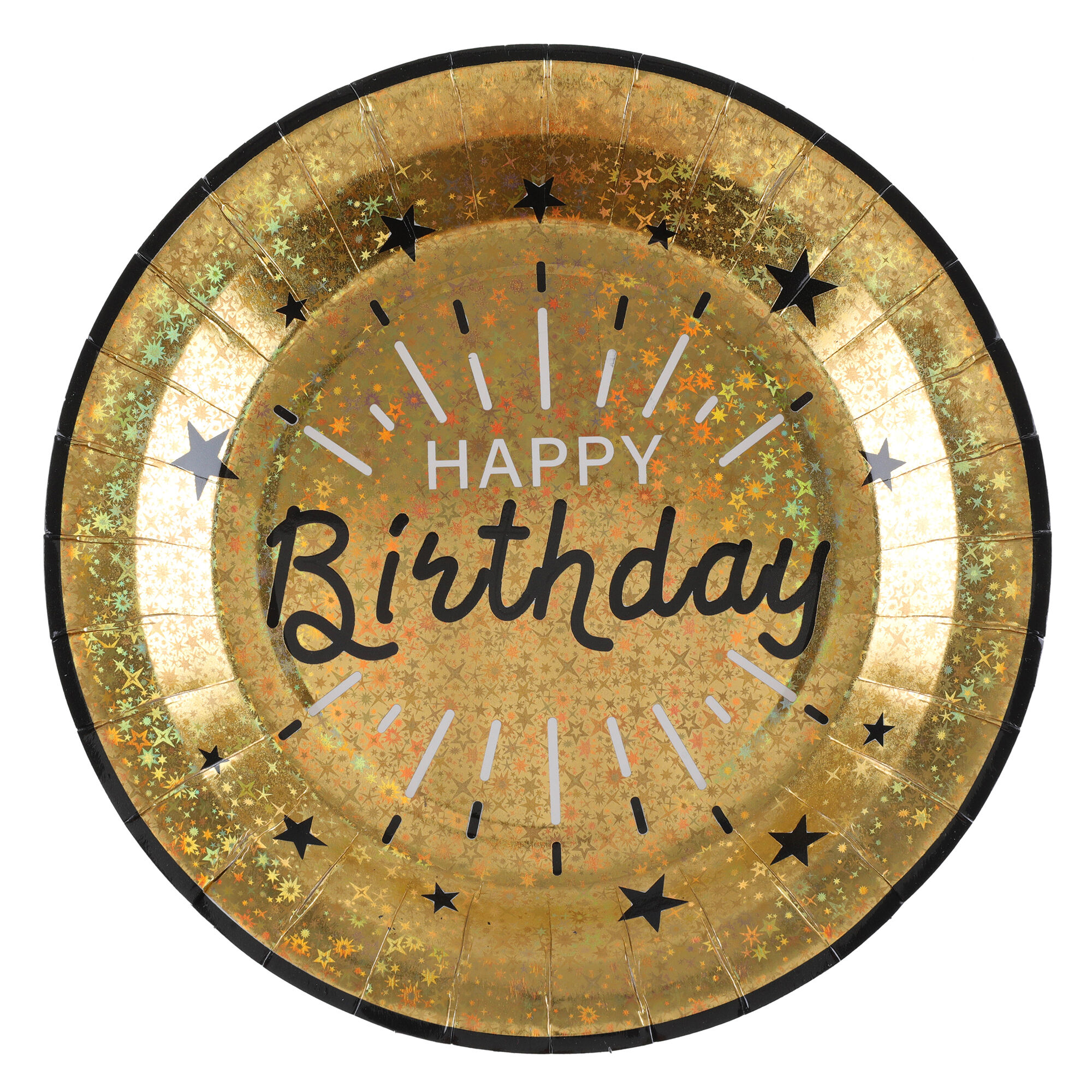 NEU Papp-Teller Happy Birthday, gold-schwarz, 10 Stck, ca. 23 x 23cm