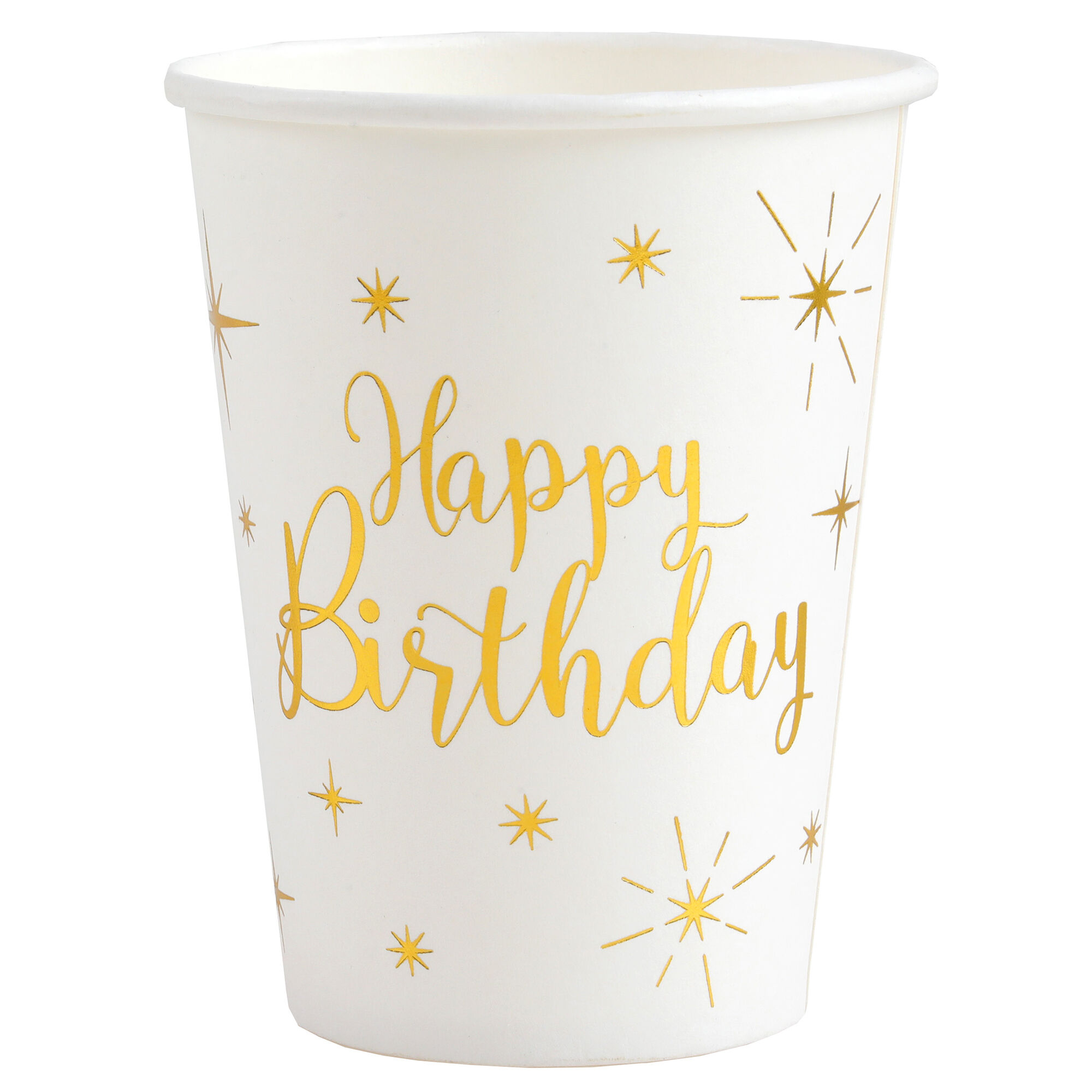 NEU Papp-Becher Happy Birthday wei-metallic-gold, 10 Stck, ca. 266ml