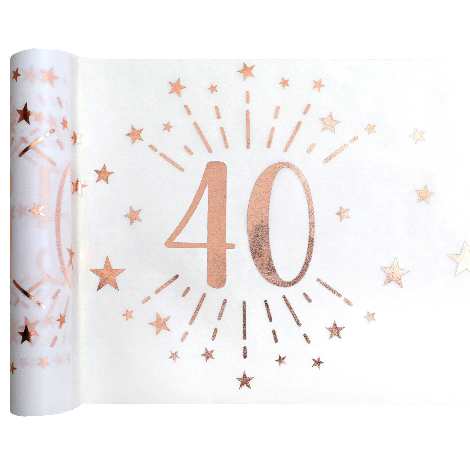 NEU Tischläufer Happy Birthday 40, weiß-rosé-gold, 30cm x 5m