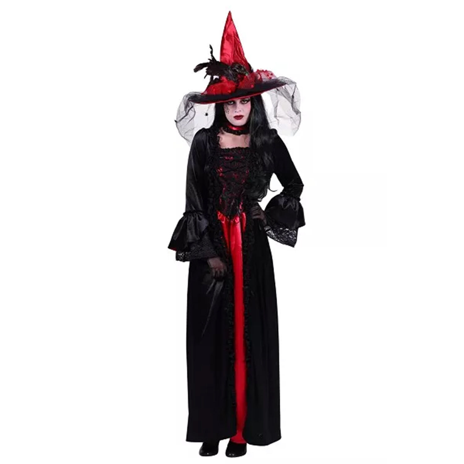 NEU Damen-Kostüm Halloween-Kleid Feronia, mit Halsband, schwarz-rot, Größe: XS