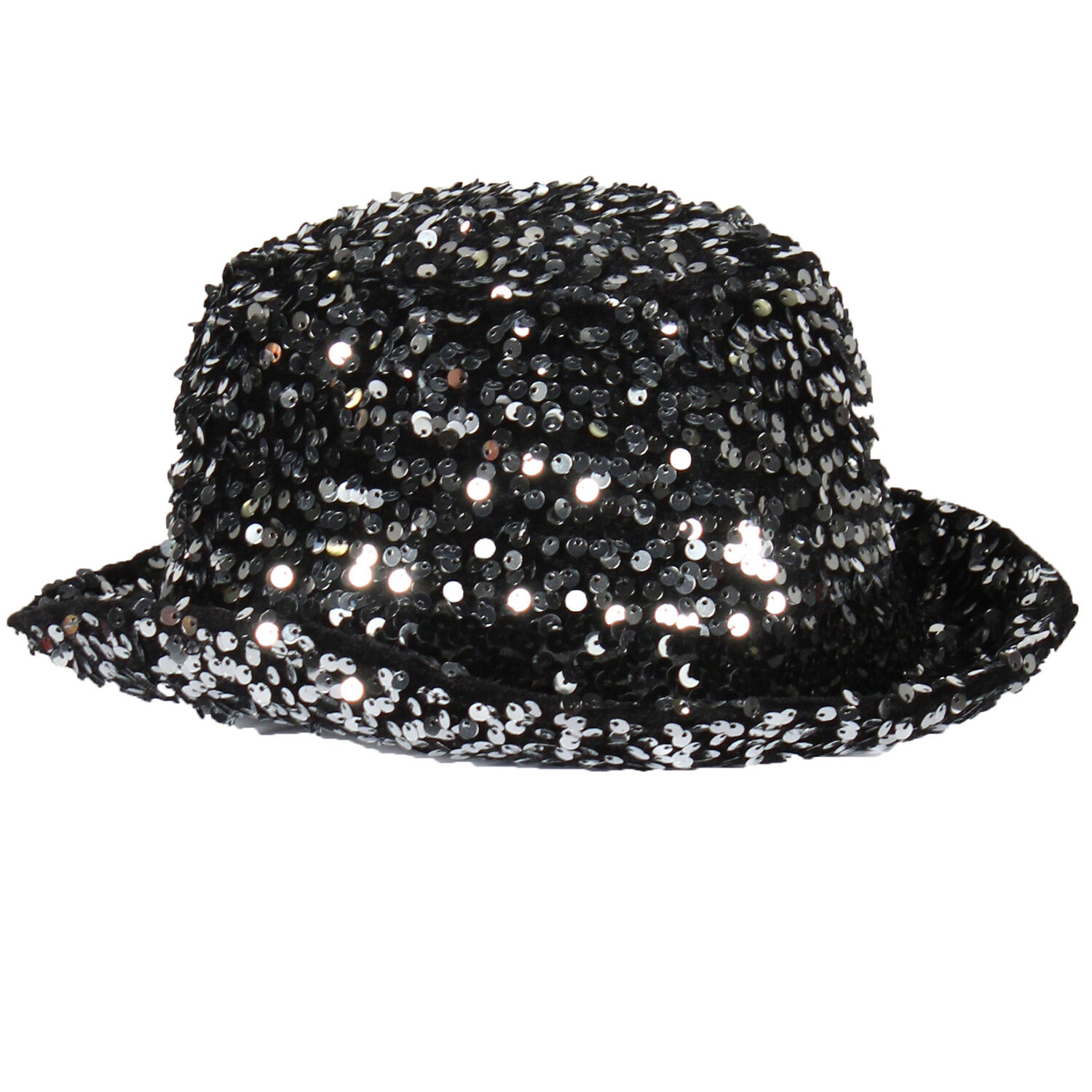 NEU Hut Melone Deluxe mit Pailletten in silber-schwarz, Kopfweite 57-58cm