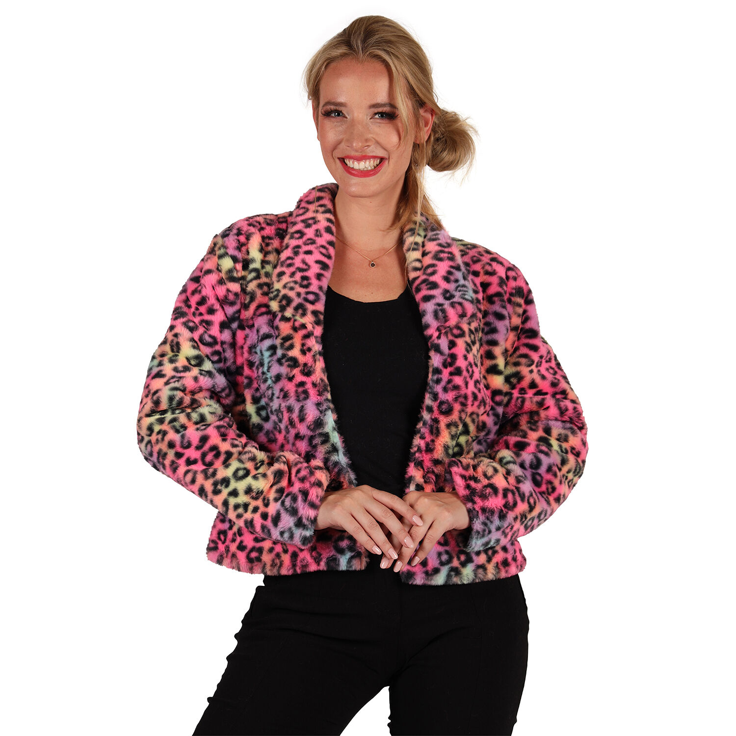 Damen-Kost�m Pl�sch-Jacke Animal Neon-Leopard, Gr. XS-S Bild 3