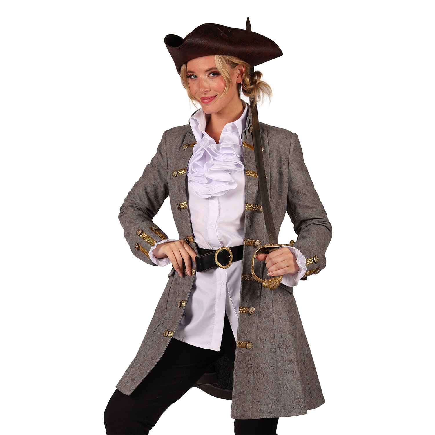 Damen-Kost�m Piraten-Jacke Bonny, grau, Gr. XS