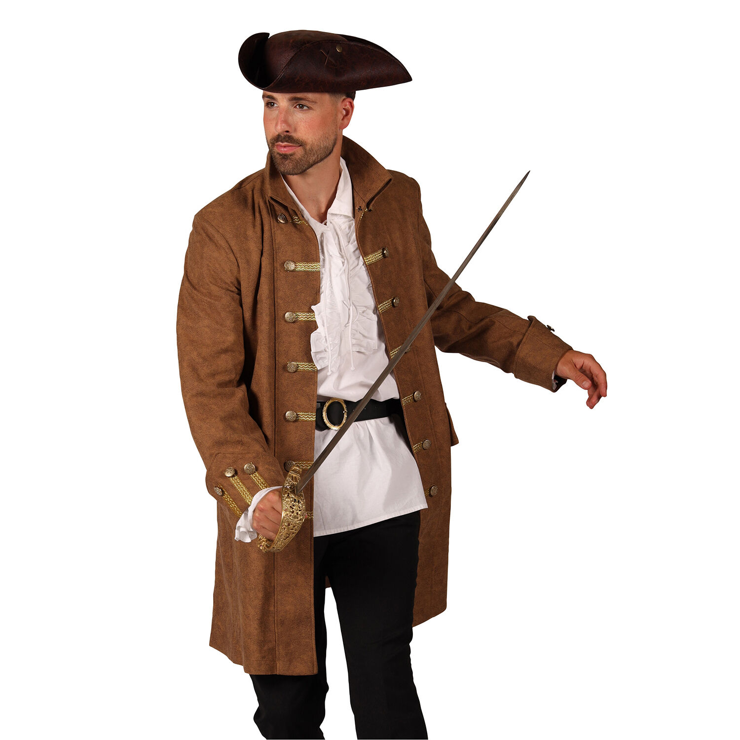 Herren-Kost�m Piraten-Jacke Long John, braun, Gr. S