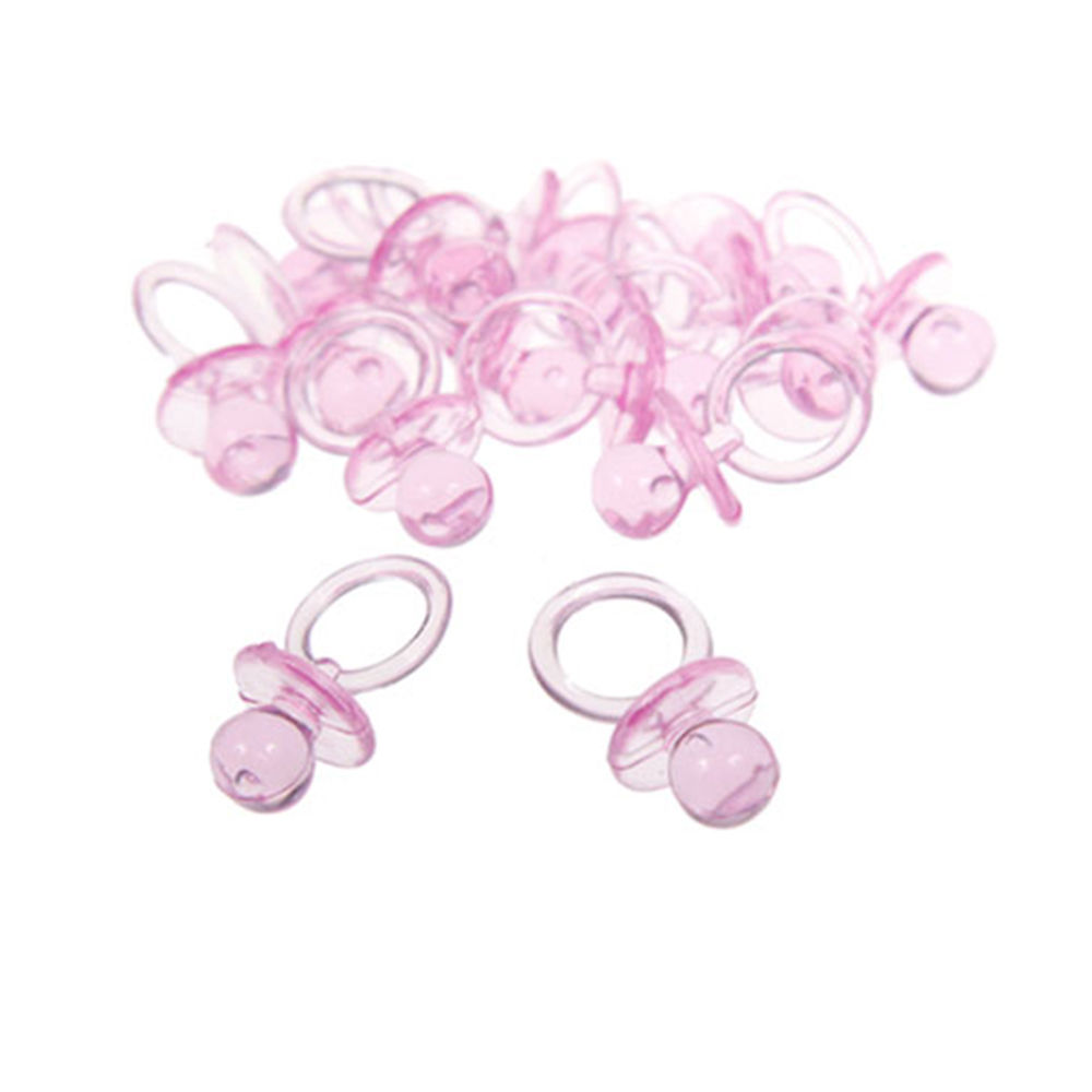 Schnuller aus Kunststoff transparent - rosa, Dekoration / Accessoire für Baby Shower Party, Größe ca. 2,5 cm, 18 Stück