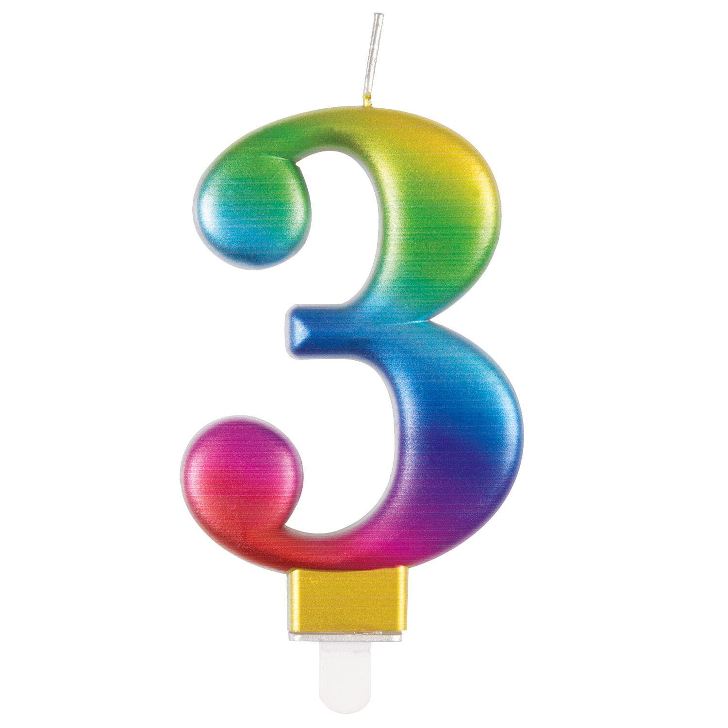 SALE Kerze Regenbogen gl�nzend, mit Halter, Zahl 3