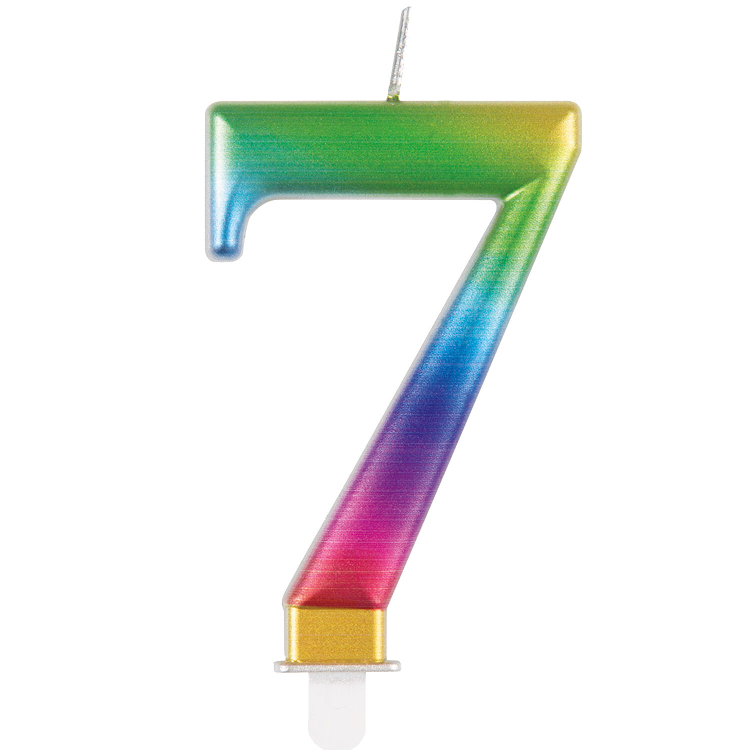 SALE Kerze Regenbogen gl�nzend, mit Halter, Zahl 7