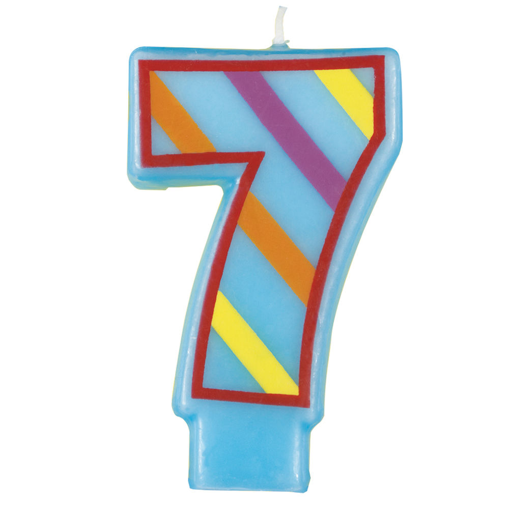 SALE Geburtstagskerze zum Einstecken in Kuchen & Co, Zahl 7, bunt, einseitig bedruckt, Hhe: ca. 8 cm