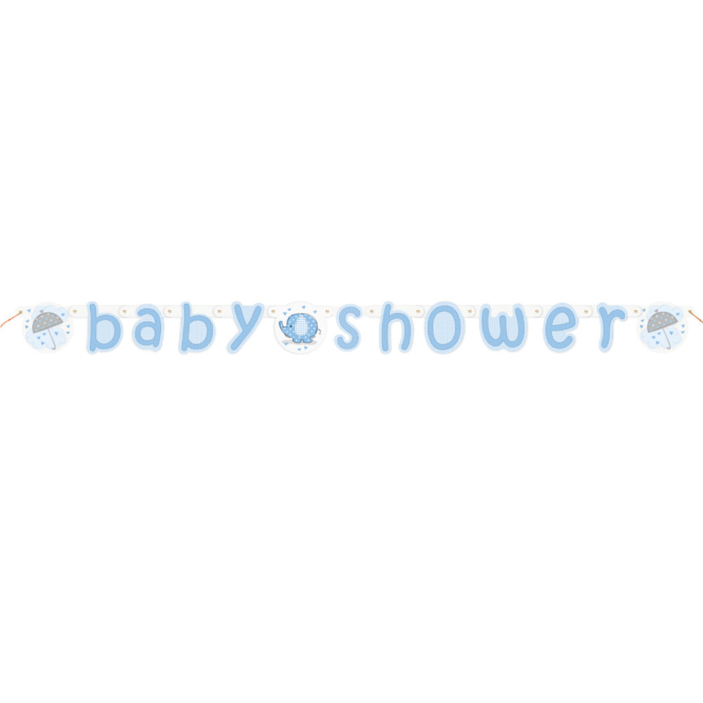 SALE Girlande Baby Shower Party mit Elefant, Raumdekoration, wei / blau, Lnge: ca. 1,6 m
