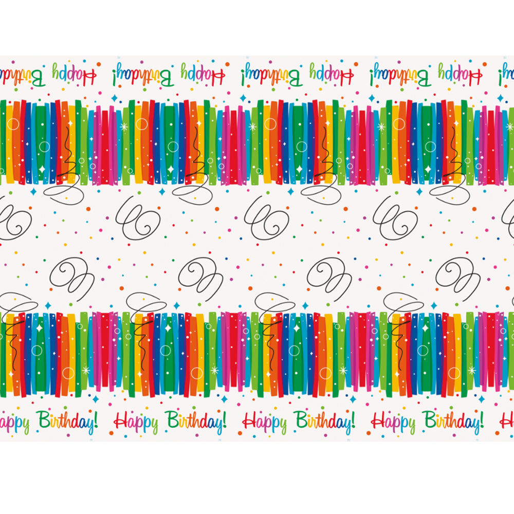 Tischdecke Happy Birthday aus Kunststoff, Kindergeburtstag, Regenbogenfarben / bunt, Größe: ca. 137 x 213 cm