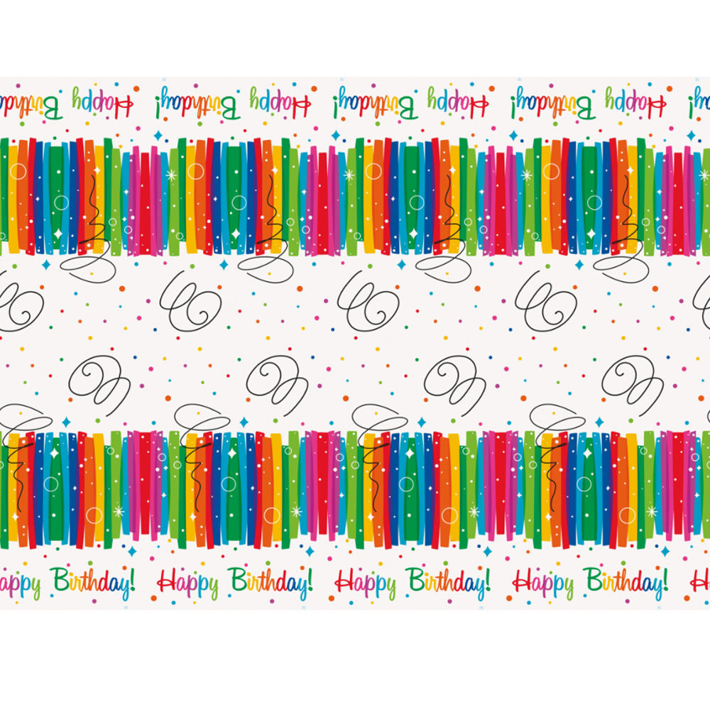 SALE Tischdecke Happy Birthday aus Kunststoff, Kindergeburtstag, Regenbogenfarben / bunt, Gre: ca. 137 x 213 cm