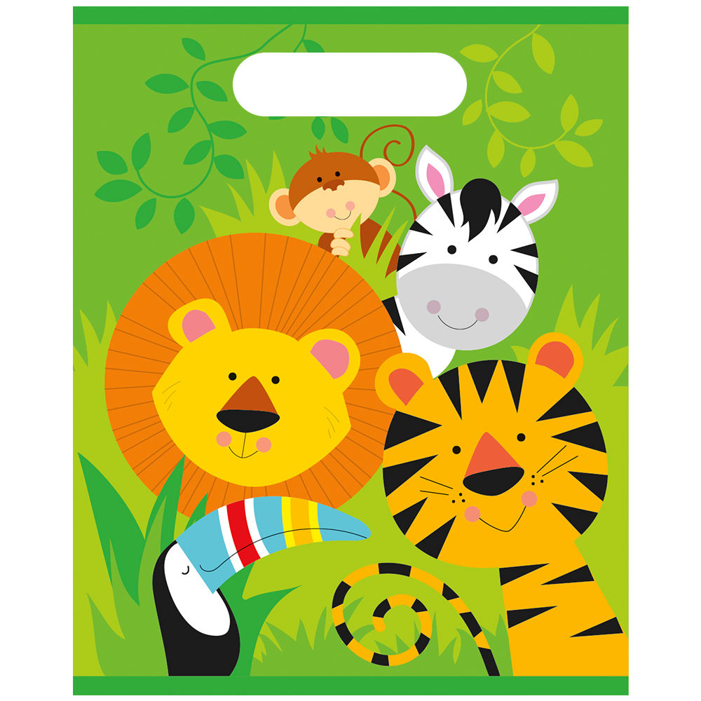 Geschenktüten für Mitgebsel / Gastgeschenke beim Kindergeburtstag, Motto Dschungel Tiere, 8 Stück