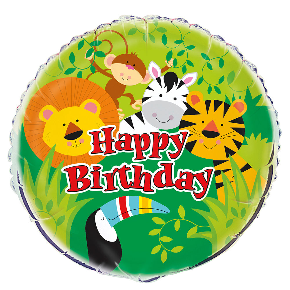 SALE Folienballon Happy Birthday, Motto Dschungel Tiere fr Kindergeburtstag, beidseitig bedruckt, Gre: ca. 45 cm
