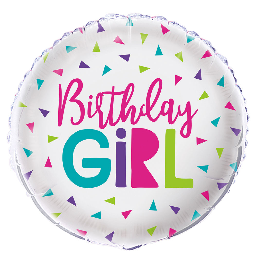 Folienballon Birthday Girl, für Kindergeburtstag Mädchen, beidseitig bedruckt, Größe: ca. 45 cm