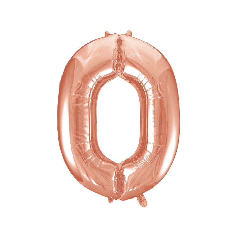 Riesiger Folienballon Zahl 0, Premiumqualität, Höhe: ca. 86 cm, Farbe: Rosé Gold