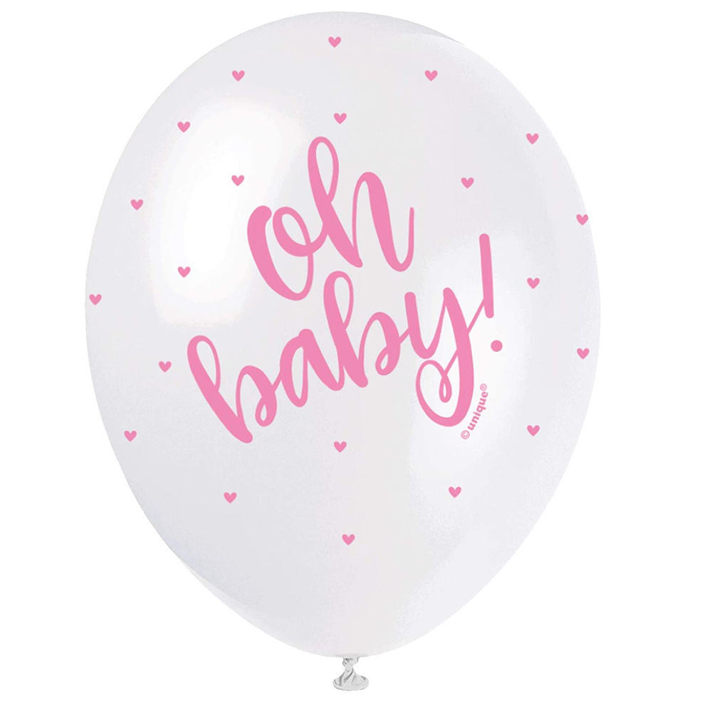 SALE Luftballon Latex Hello Baby, wei & rosa / pink, mit Herzchen, Gre: ca. 30 cm, 5 Stck