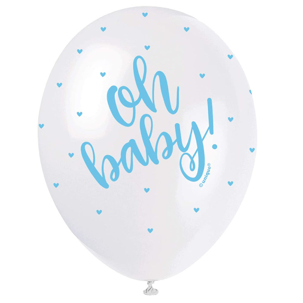SALE Luftballon Latex Hello Baby, wei & blau, mit Herzchen, Gre: ca. 30 cm, 5 Stck