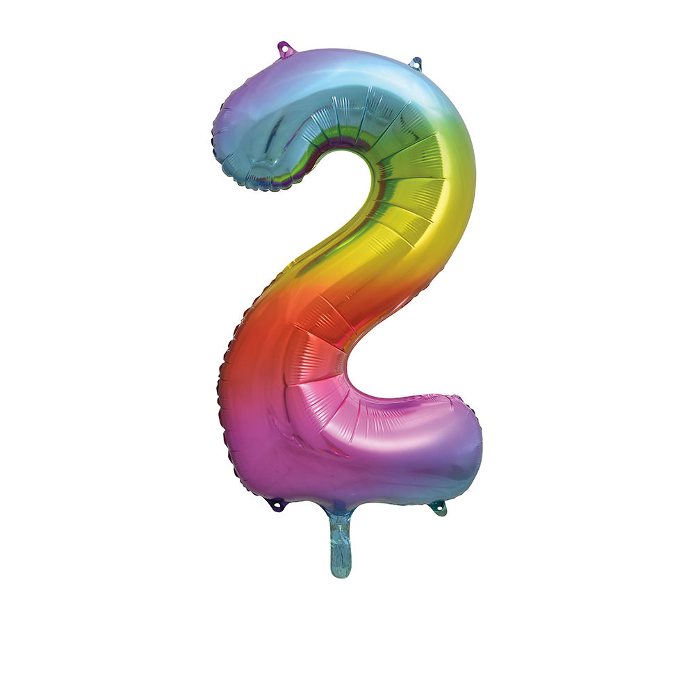 SALE Riesiger Folienballon Regenbogen, Premiumqualit�t, Zahl 2, H�he: ca. 86 cm