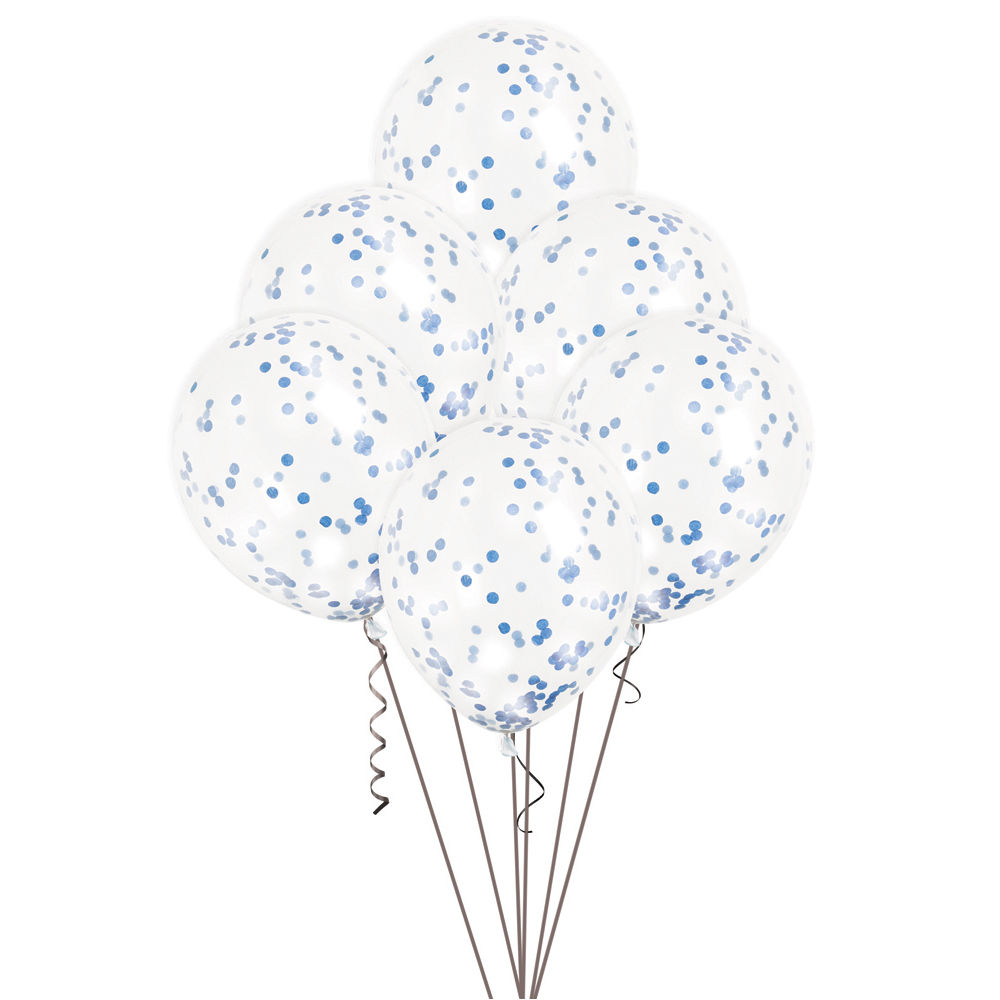 SALE Luftballon Latex transparent mit Konfetti blau, Gre: ca. 30 cm, 6 Stck