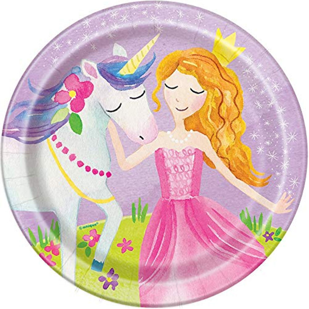 SALE Teller aus Pappe mit Prinzessin fr Kindergeburtstag Mdchen, pink / lila, Gre ca. 18 cm, 8 Stck