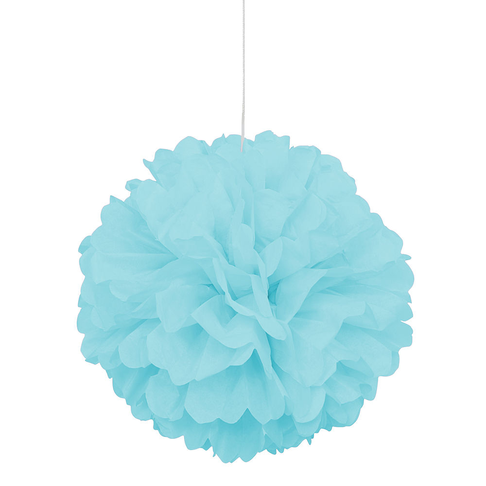 Pompom / Blume aus Papier, Raumdeko zum Aufhängen für Geburtstag, Hochzeit, Party & Co., Größe: ca. 40 cm, Farbe: Hellblau