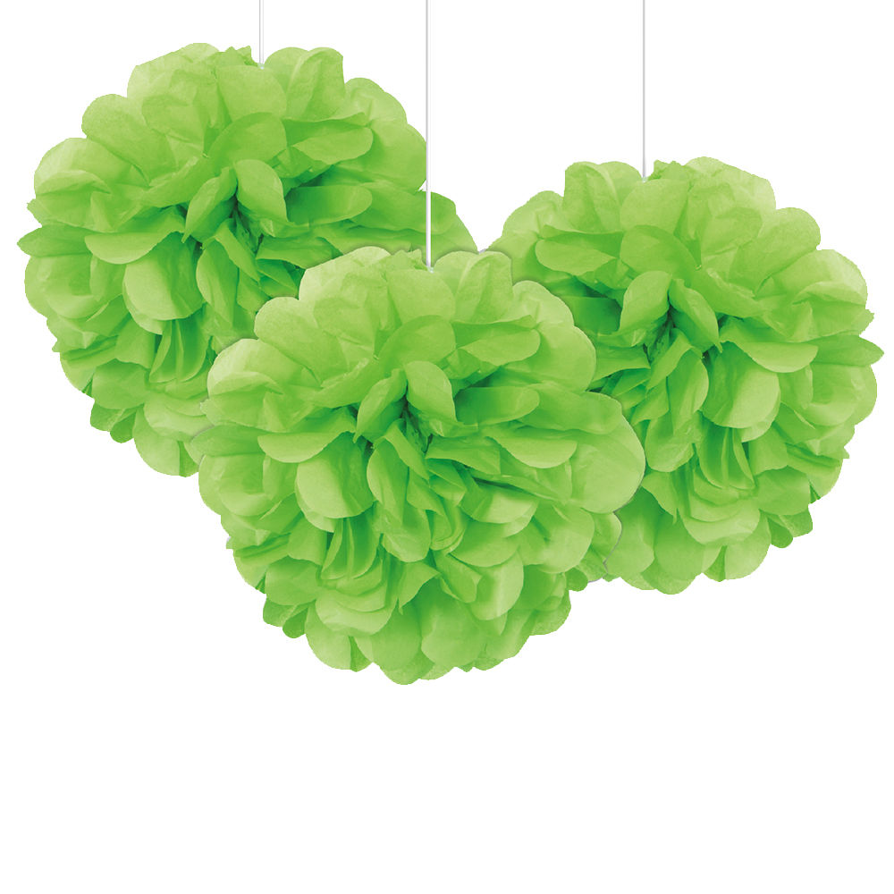 Pompom / Blume aus Papier, Raumdeko zum Aufhängen für Geburtstag, Hochzeit & Co., Größe: ca. 22 cm, 3 Stück, Farbe: Grün