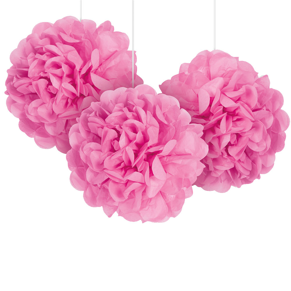 Pompom / Blume aus Papier, Raumdeko zum Aufhängen für Geburtstag, Hochzeit & Co., Größe: ca. 22 cm, 3 Stück, Farbe: Pink