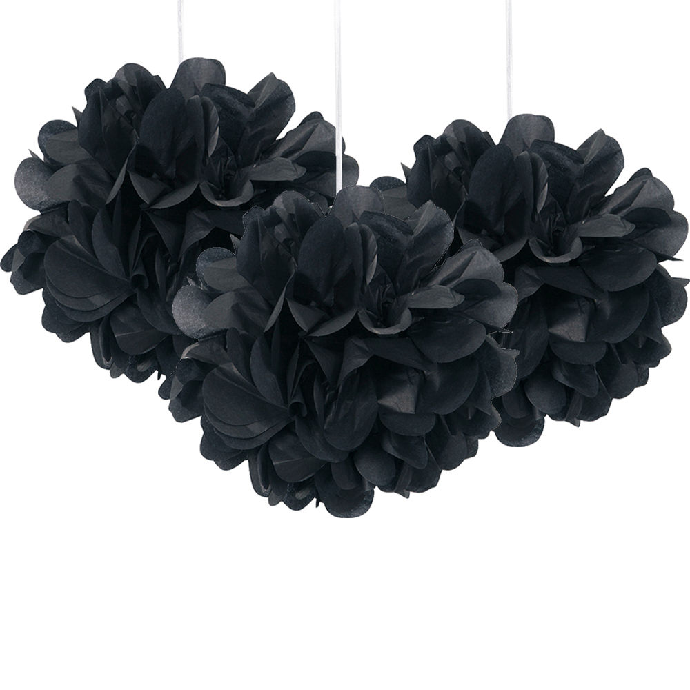 SALE Pompom / Blume aus Papier, Raumdeko zum Aufhngen, Gre: ca. 22 cm, 3 Stck, Farbe: Schwarz