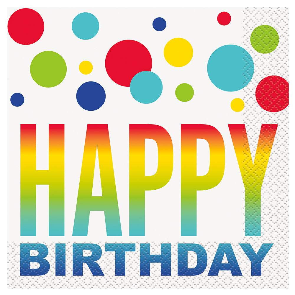 Servietten Happy Birthday, Kindergeburtstag, Regenbogenfarben gepunktet, Größe: ca. 33 x 33 cm, 16 Stück