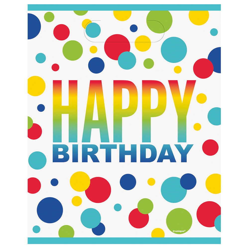SALE Geschenkt�ten Happy Birthday f�r Mitgebsel / Gastgeschenke beim Kindergeburtstag, Regenbogenfarben gepunktet, 8 St�ck