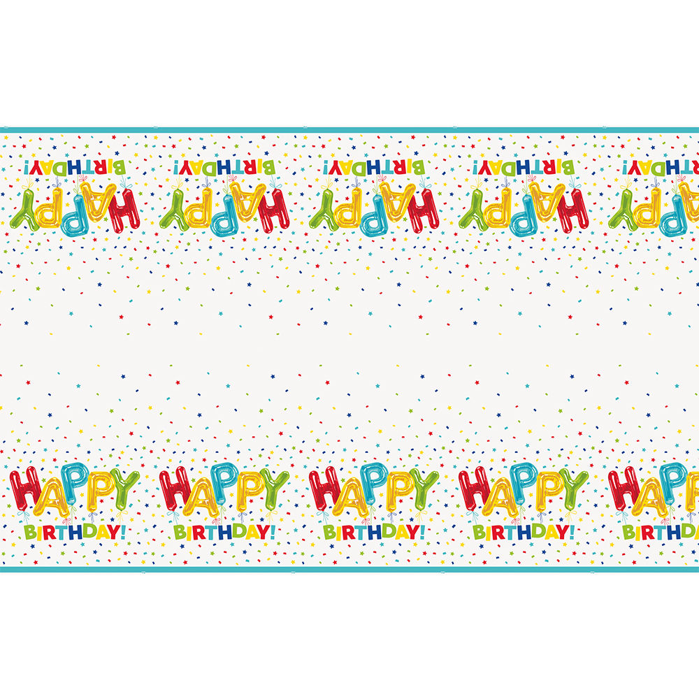 SALE Tischdecke Happy Birthday aus Kunststoff, Kindergeburtstag, Design Folienballon bunt, Gre: 1,37 x 2,13 m