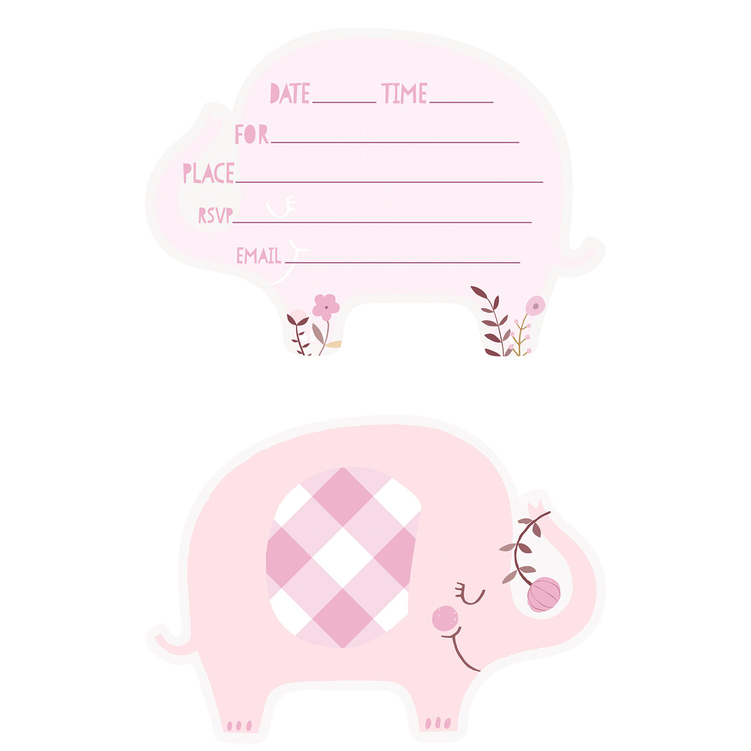 NEU Einladungskarten Babyparty rosa Elefant, 8 Stück