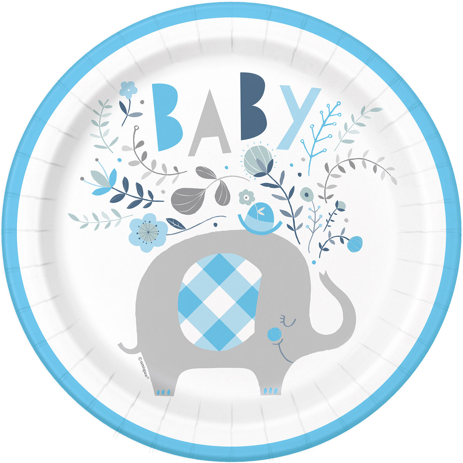 SALE Teller Babyparty blauer Elefant, 23cm, 8 Stck