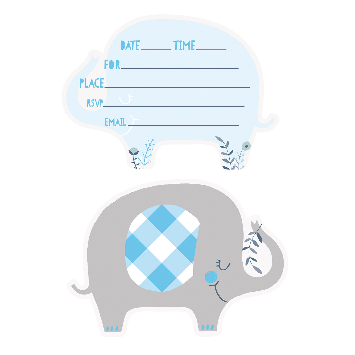 SALE Einladungskarten Babyparty blauer Elefant, 8 Stck