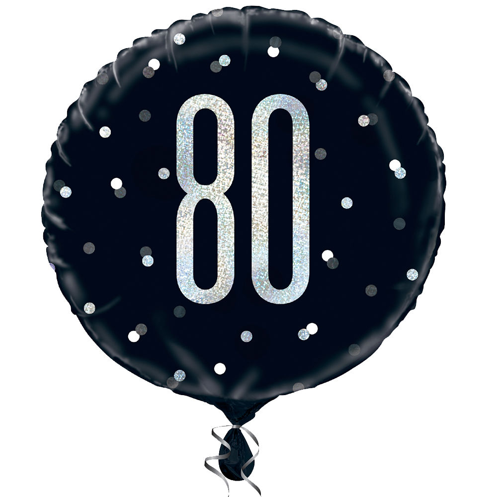 Folienballon 80. Geburtstag, schwarz-silber, glitzernd, Größe: ca. 45 cm
