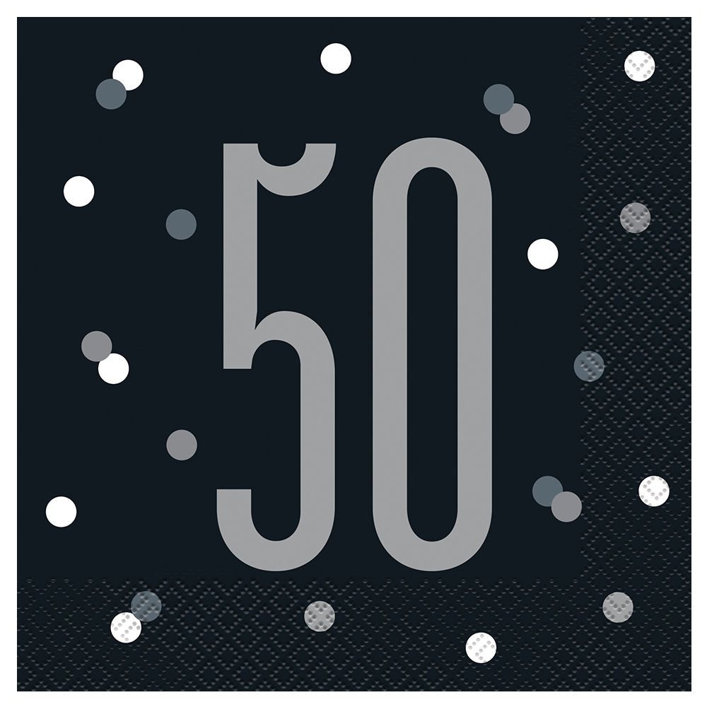 Servietten 50. Geburtstag, schwarz-grau, Größe: ca. 33 x 33 cm, 16 Stück