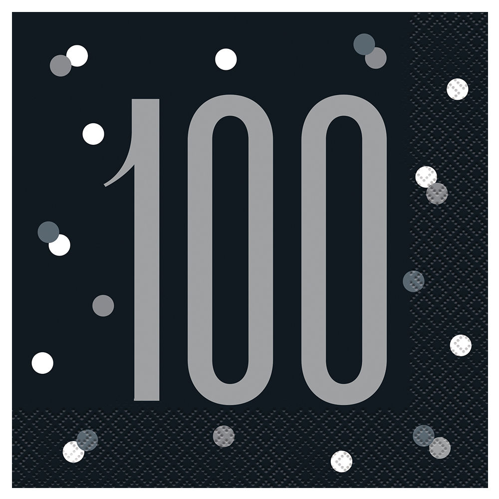 Servietten 100. Geburtstag, schwarz-grau, Größe: ca. 33 x 33 cm, 16 Stück