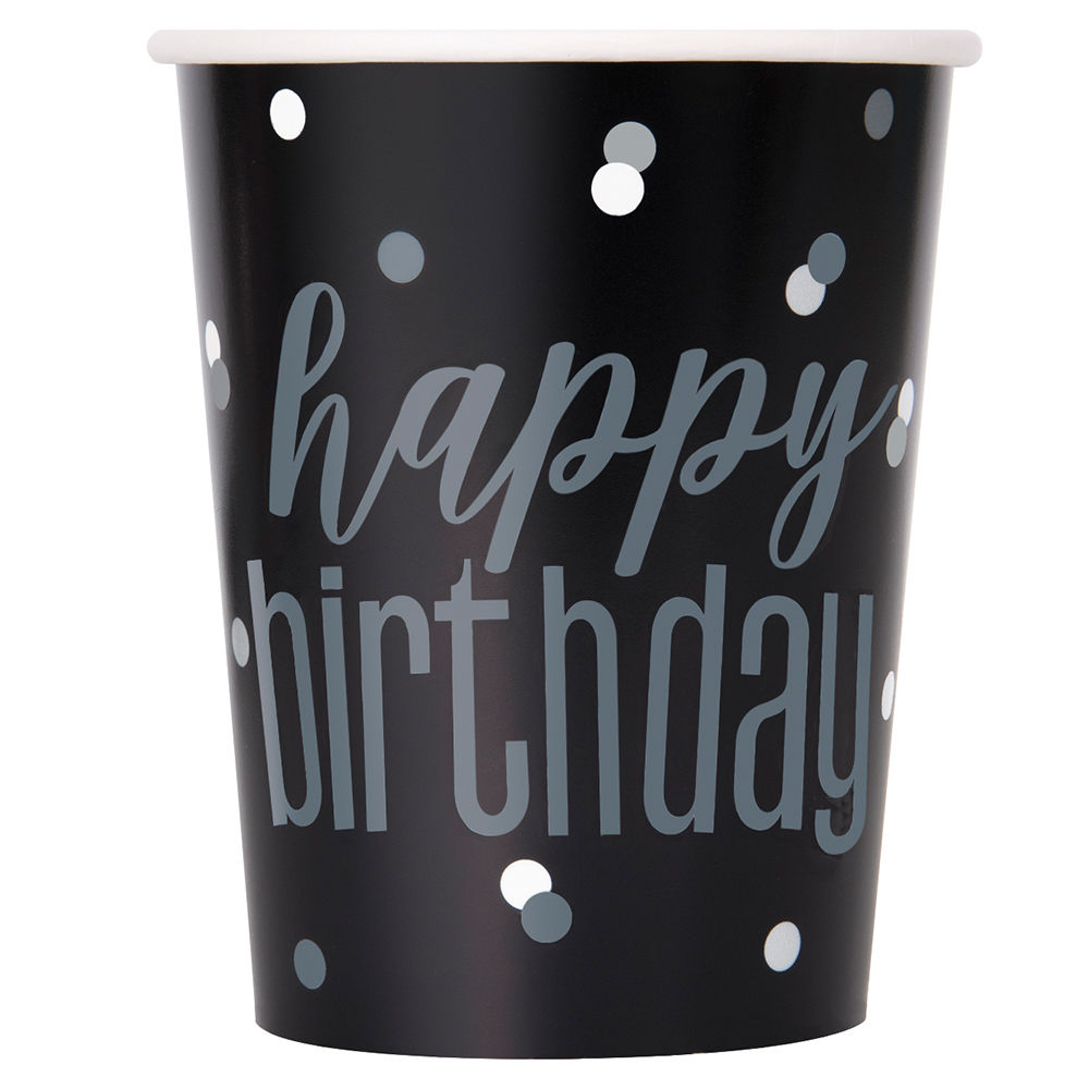 SALE Becher Happy Birthday aus Pappe, schwarz-grau, Gre: ca. 250 ml, 8 Stck