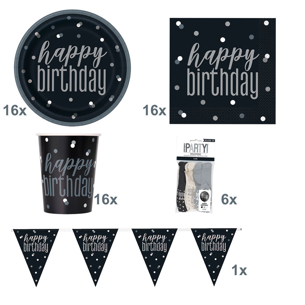 Partybox Happy Birthday, schwarz-grau, 16 Personen Bild 2