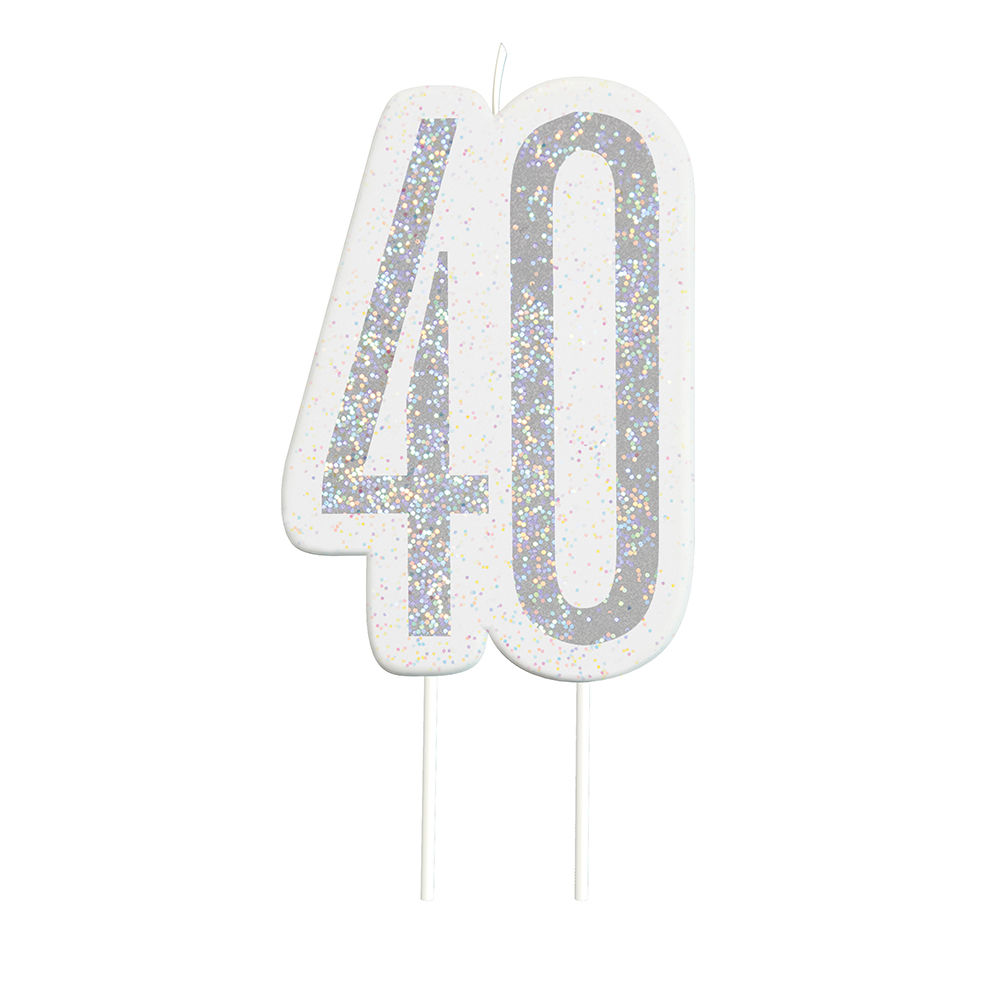 Kerze zum Einstecken in Kuchen & Co., 40. Geburtstag, silber-glitzernd