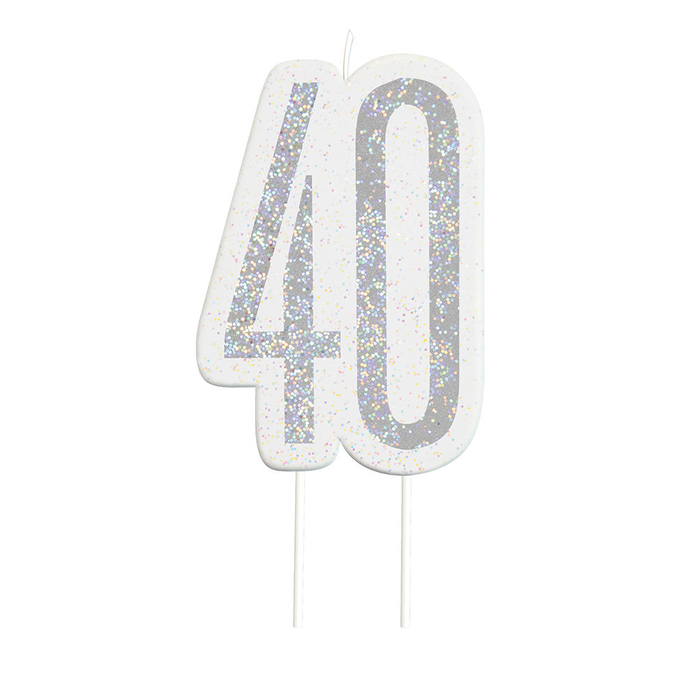 SALE Kerze zum Einstecken in Kuchen & Co., 40. Geburtstag, silber-glitzernd
