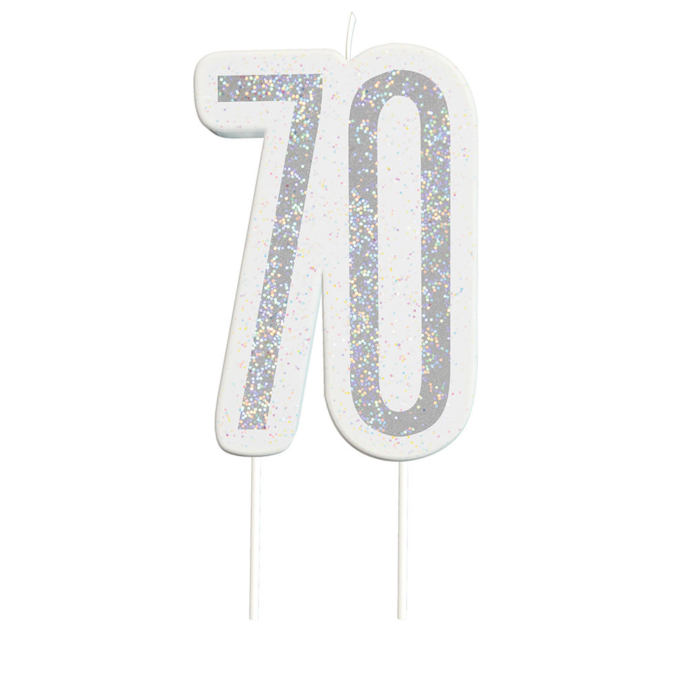 Kerze zum Einstecken in Kuchen & Co., 70. Geburtstag, silber-glitzernd