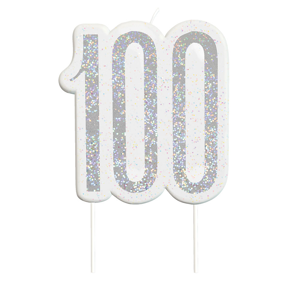 SALE Kerze zum Einstecken in Kuchen & Co., 100. Geburtstag, silber-glitzernd