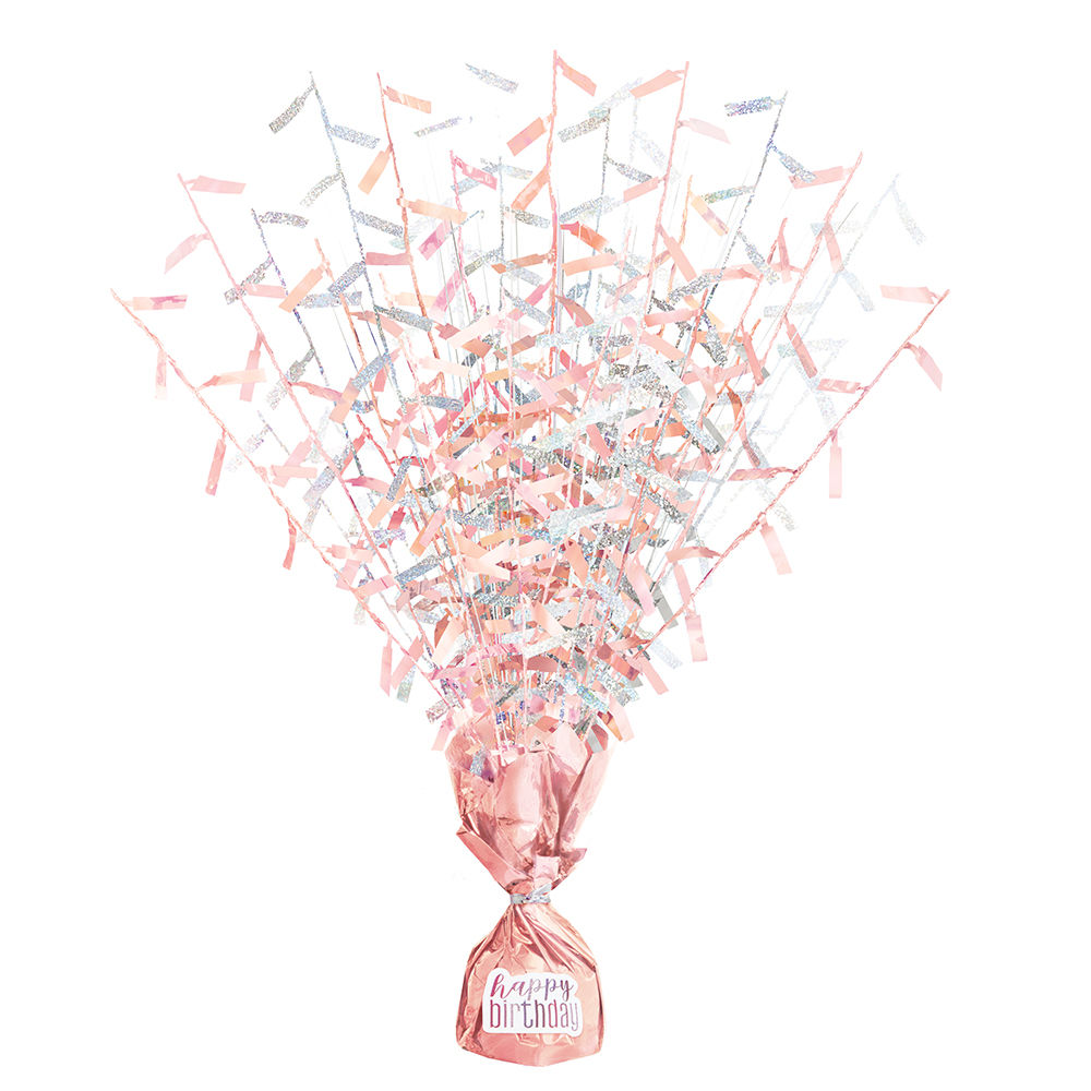 SALE Aufwndiges Ballongewicht mit rosa-metallischer Folie, dekorative Folienfransen, mit 42 Klebe-Stickern