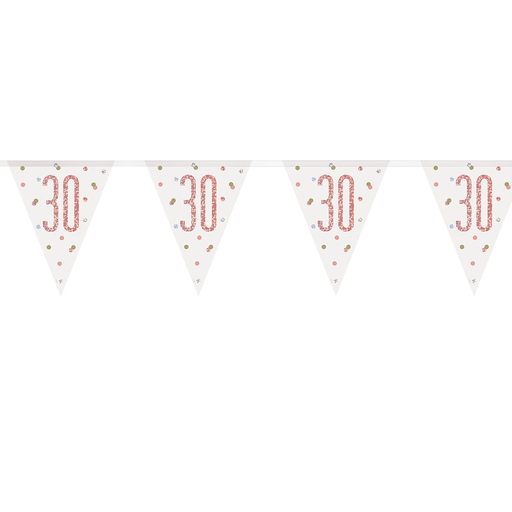SALE Wimpelkette 30. Geburtstag, rosegold-glitzer, L�nge: ca. 2,7 m