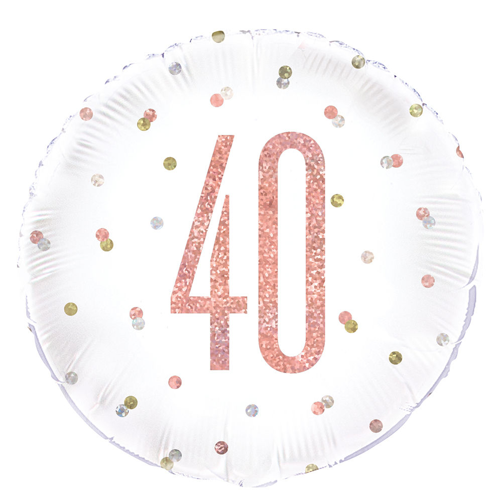 Folienballon 40. Geburtstag, weiß-rosa, glitzernd, Größe: ca. 45 cm