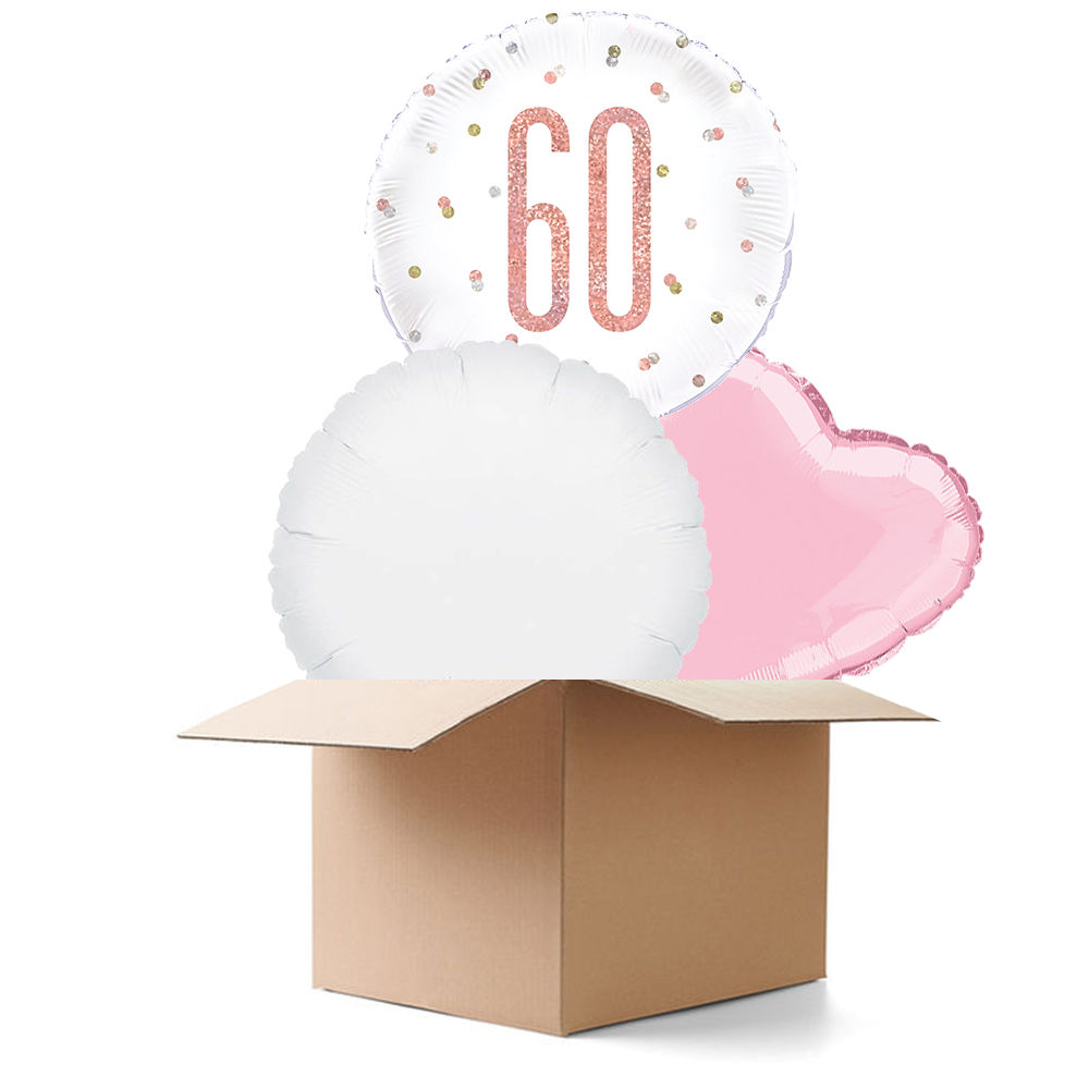 Ballongrüsse 60. Geburtstag, weiß-rosa, 3 Ballons