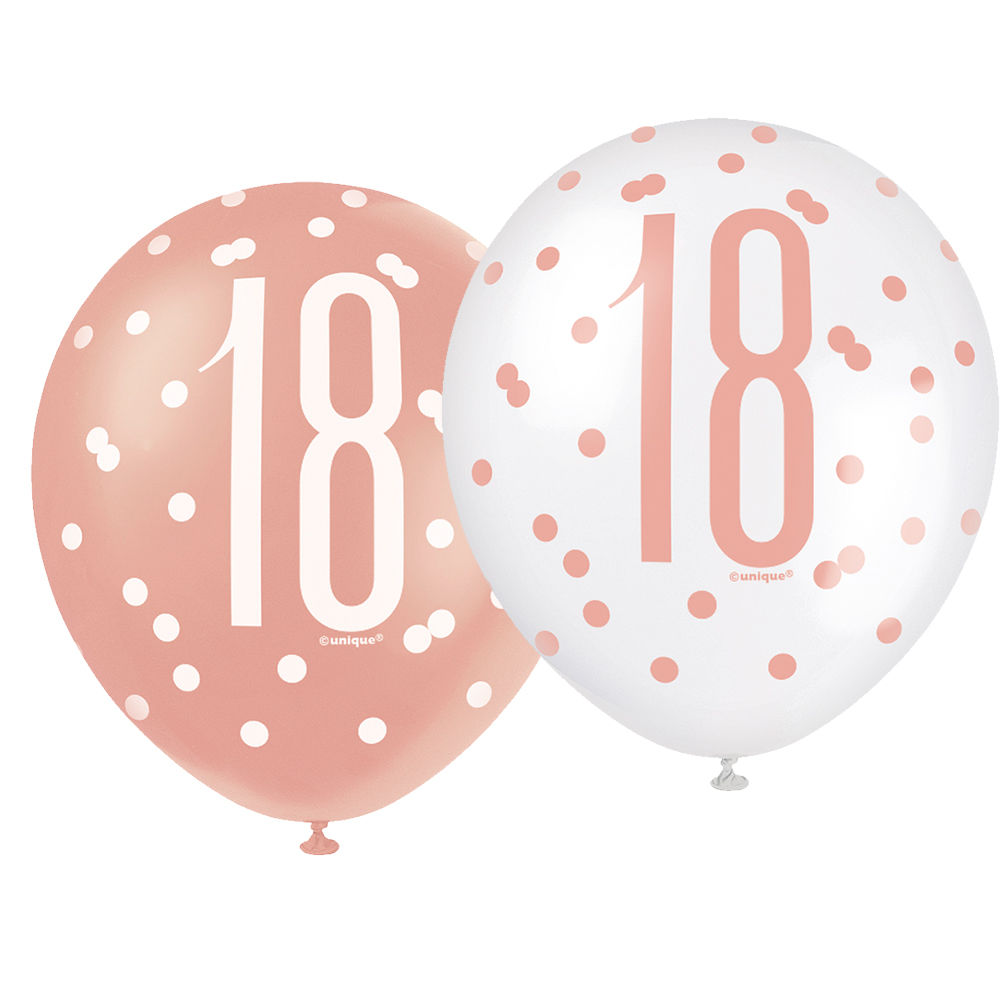 Luftballon Latex 18. Geburtstag / Volljährigkeit, weiß & rosa, Größe: ca. 30 cm, 6 Stück